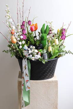 Wiosna w Pełni, stroik wielkanocny w metalowym koszu, wym.