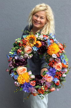 Jesienna Harmonia 3, jesienny kwiatowy wianek, śr.50cm  