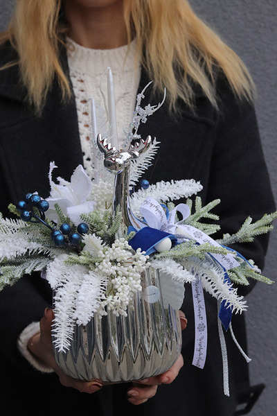 Zimowe Sreberko, wysokiej jakości stroik świąteczny, wym.39x37cm