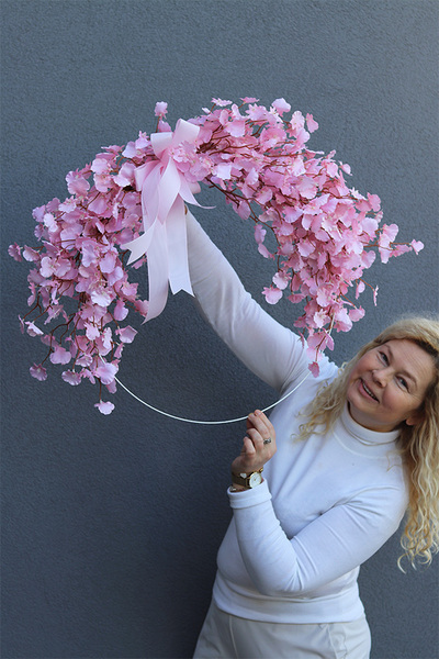 Pink Flowers Subtelle, dekoracyjny wianek na obręczy	