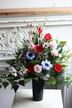 Mazowsze, bukiet nagrobny we wkładzie do flakonu, dł.62cm