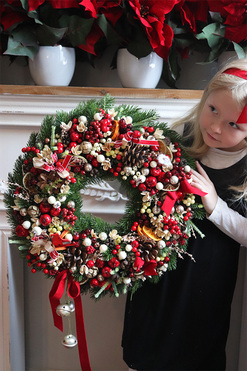 Rodzinne Święta, bożonarodzeniowy wianek na drzwi stroik na stół, śr.48cm