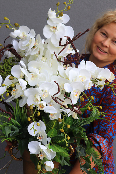 Ambasada, kompozycja ze storczykiem w złotym pucharze