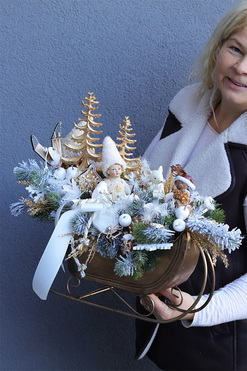 Złote Sanie, świąteczny stroik, wys.40x53x30cm 