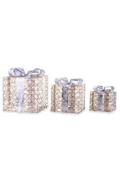 Rattan Gift Shiny A, świąteczne prezenty dekoracja LED, kpl.3szt