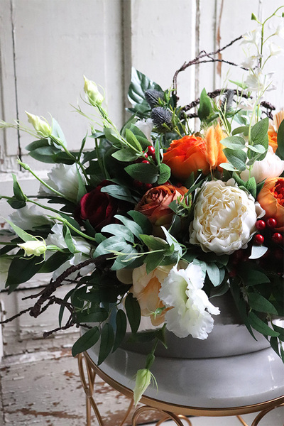 Manfredo Nerassa, pomarańczowa kompozycja z suszem, wym.36x74cm