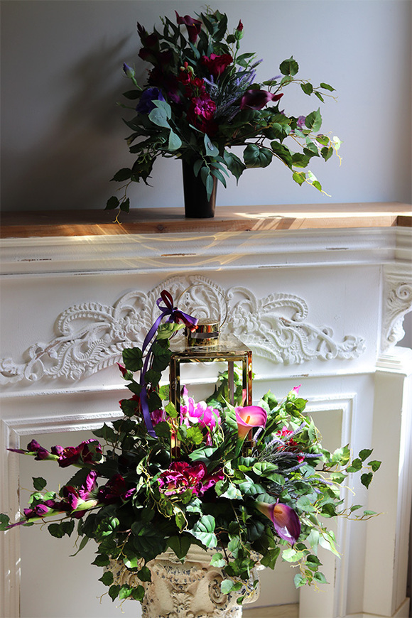 Angelo Garden Purple&Gold 2, kompozycja kwiatowa z lampionem