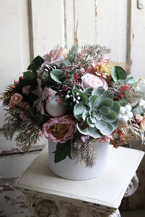 flowerbox świąteczny z sukulentem, Pink Premium Deluxe, wys.50cm