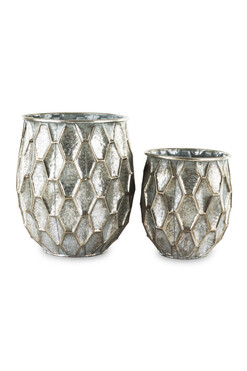 Metalio, komplet 2-óch metalowych osłonek srebrnych, wym. 32x25x25/24x20x20cm