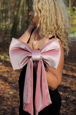 Velvet Papillon, duża welurowa kokarda pluszowa, różowa, wym.30x50cm 