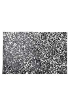 Leaves, dekoracyjne podkładki pod talerz czarne, 6szt, wym.45x30cm