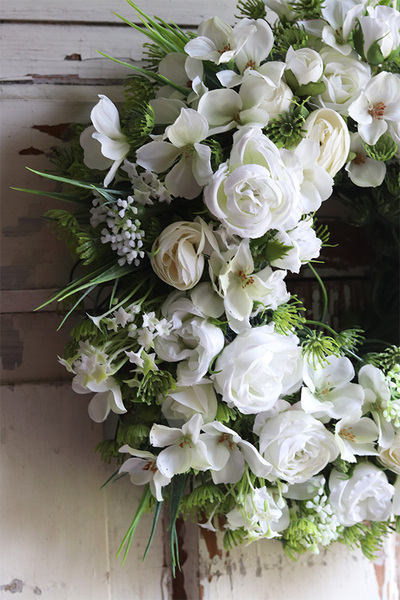 Komunijny Czas, biały wianek dekoracyjny, śr.30cm 