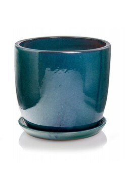 Jenna, klasyczna szkliwiona donica / osłonka z podstawką, turkusowa, wym.41x34cm 