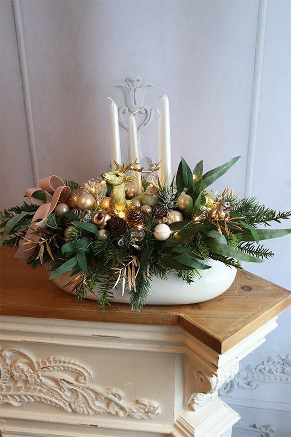 Złota Kraina Pink, adwentowy stroik ze świecami