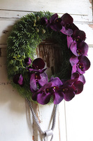 asymetryczny wianek z chwostem, Orchidelia Oberżyna, śr.42cm  