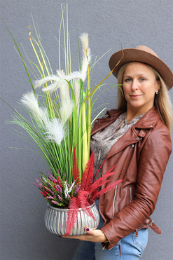 OD RĘKI Trawy Sawanny, jesienna trawa z wrzosami w donicy, wys.92cm 