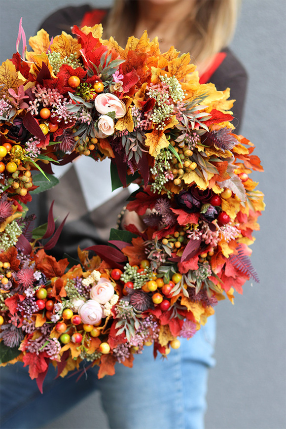 kolorowy jesienny wianek, Pomarańczowe Liście 2