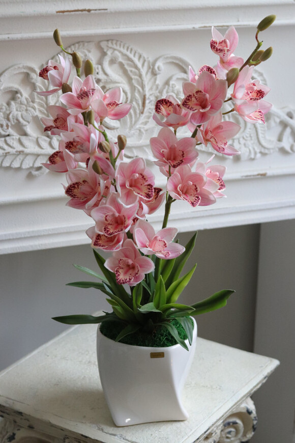 Cymbydium Pink Latina, sztuczny storczyk w doniczce