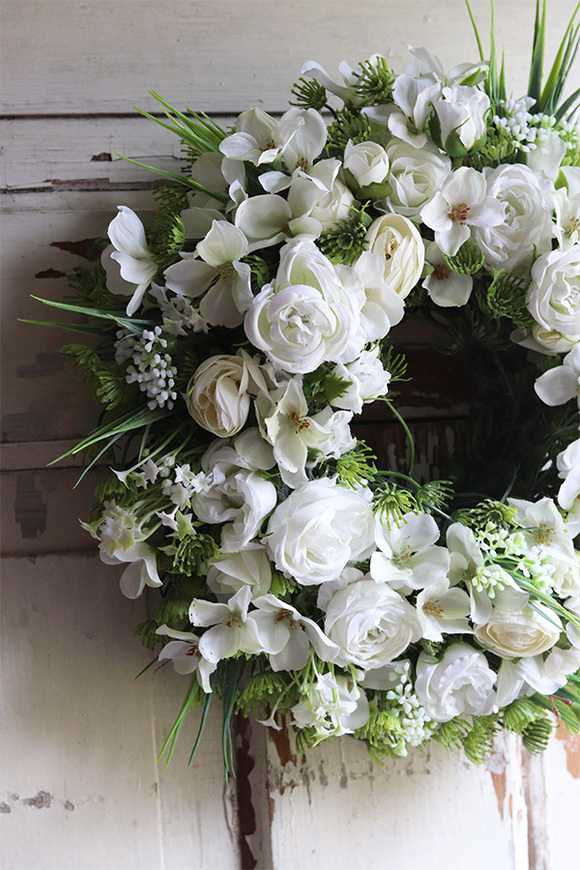 Komunijny Czas, biały wianek dekoracyjny, śr.30cm 