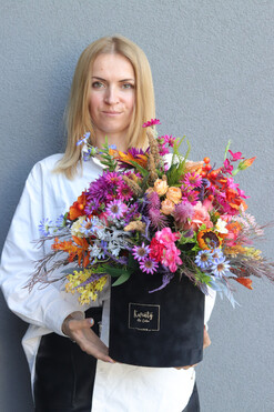 Jesienny Dom Krysi, welurowy flowerbox jesienny, wys.53cm