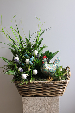 Folkowa Wielkanoc Basket, stroik wielkanocny w koszu, wym.65x55cm