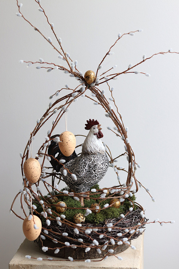 Gniazdo, stroik wielkanocny z kogutem, wys.60cm