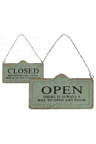 Open-Closed, tabliczka zawieszka dwustronna z napisem vintage