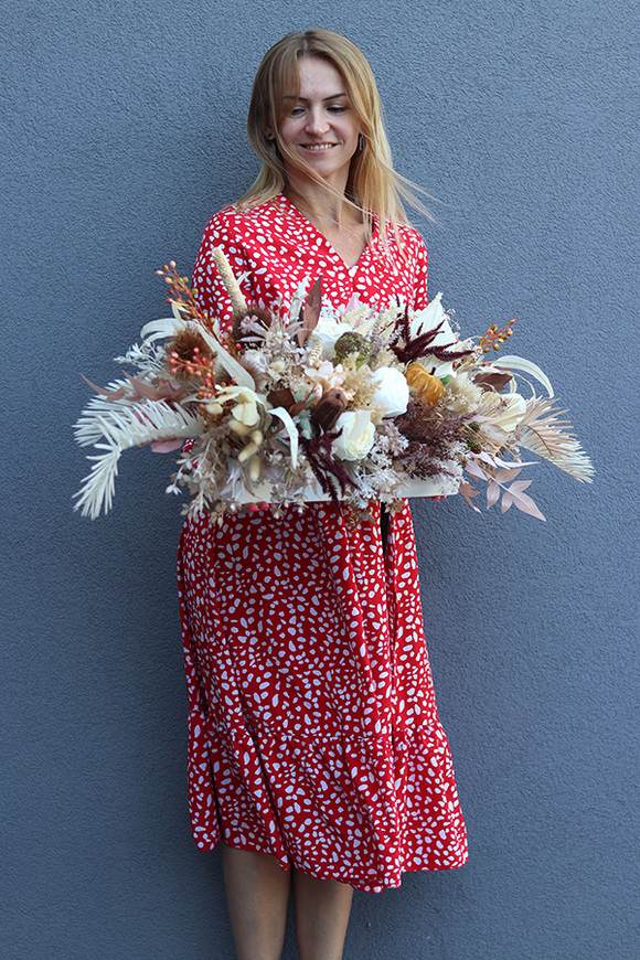 La Guel Autumn, kompozycja kwiatowa na długi blat, wym.32x100x34cm