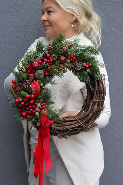 Kolorowo na Święta, zimowy wianek na drzwi, rozp.38cm