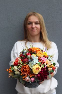 Federica, jesienna kompozycja w koszu, wym.30x30cm