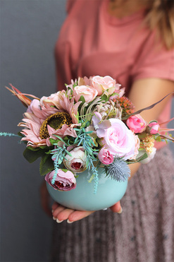 kompozycja kwiatowa Turkusina, wys.19x26cm