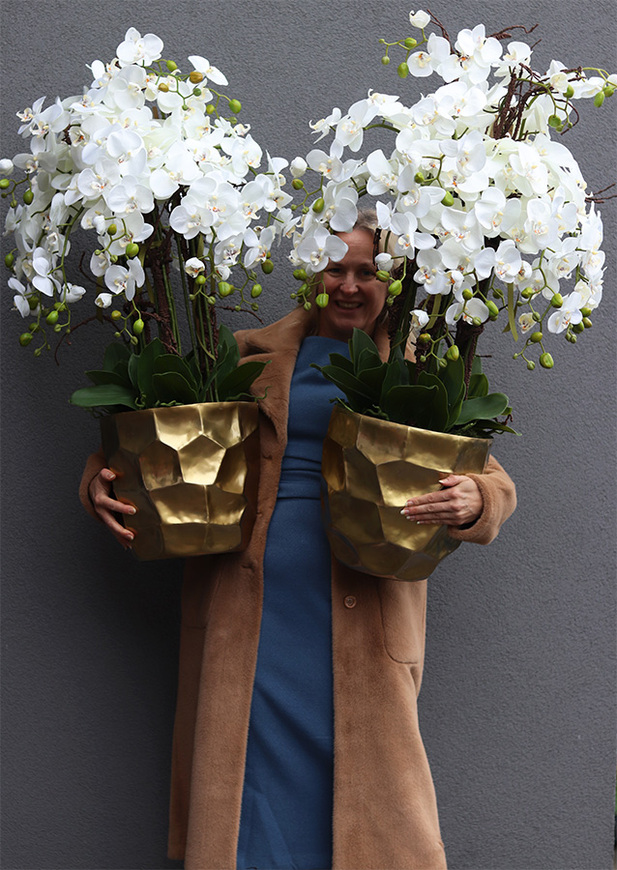 Deluxe Gold, sztuczny storczyk w złotej donicy