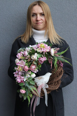 Ornamentia, wianek dekoracyjny z ptaszkiem, rozp.37cm