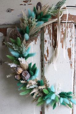 delikatny wianek na obręczy, Subtelle Boho Turkus, śr.40cm