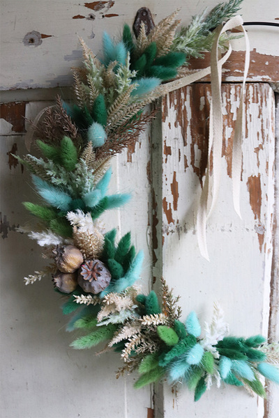 delikatny wianek na obręczy, Subtelle Boho Turkus, śr.40cm