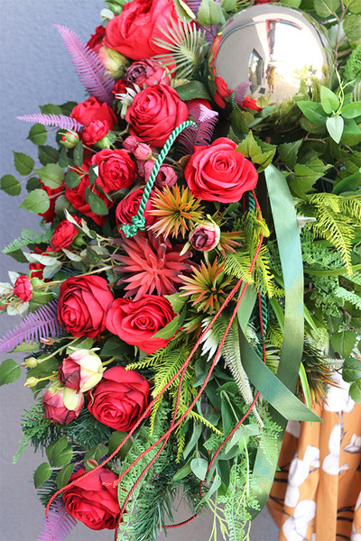  Srebrna Perła Red, wiązanka nagrobna z kulą, dł.80cm