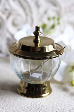 szklana cukiernica z pokrywką, Lux Villa Gold Glamour, wym.13.5x11cm