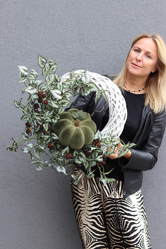 dekoracyjny jesienny wianek, Zielona Dynia, wym.50x60cm