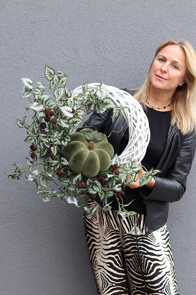 dekoracyjny jesienny wianek, Zielona Dynia, wym.50x60cm