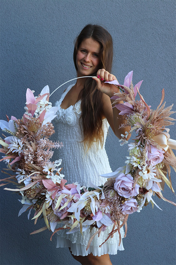 Subtelle Carmello, wianek boho na obręczy, rozp.80cm