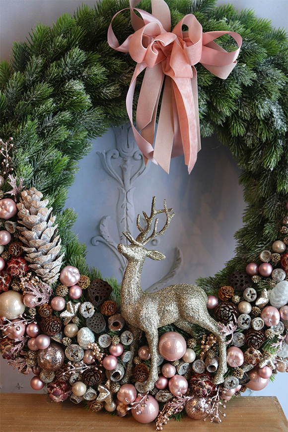 świąteczny wianek, Pudrovy Renifer Gold Big