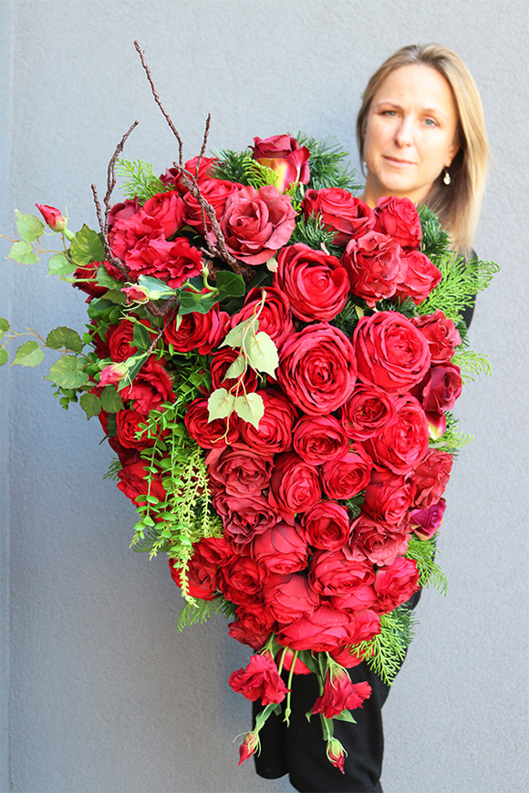 Redissa, komplet czerwonych dekoracji nagrobnych, wiązanka + bukiet 