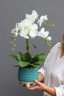 Torino Turtle, sztuczny storczyk w turkusowej osłonce, wys.46cm