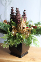 Brokatowy Las, świąteczny stroik z choineczkami