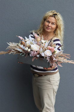 OD RĘKI Boho Beige Steel, kwiatowa kompozycja w naczyniu, wym.34x96cm