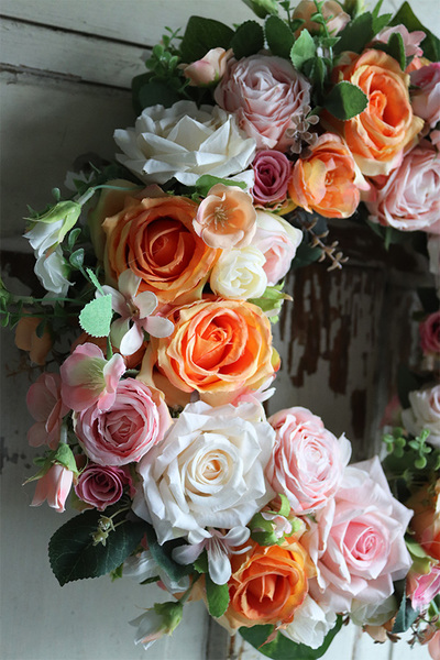 Morello, różowo - brzoskwiniowy wianek na drzwi, śr.41cm 