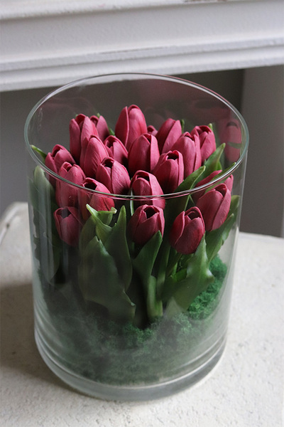 Glasso Menato, różowe tulipany w szkle