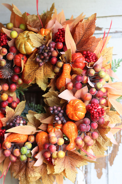 jesienny wianek na drzwi, Pora na Liście, śr.30cm   