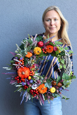 Jesienne Drzwi, asymetryczny wianek jesienny, rozp.60cm  