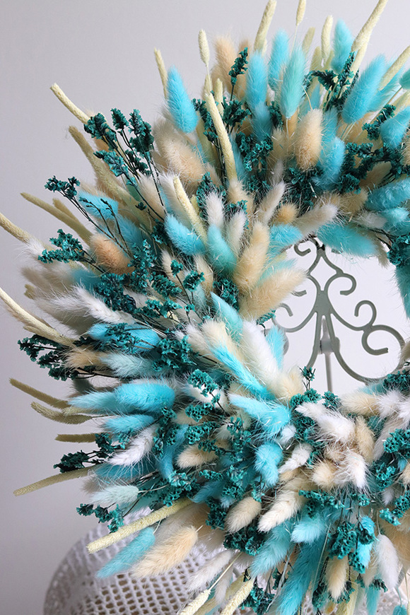 Turkusowa Wielkanoc, dekoracyjny wianek z suszem